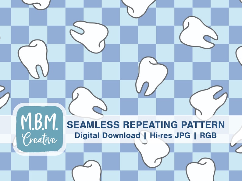 Teeth on Blue Checkerboard Seamless Repeat Pattern for Commercial Use ...