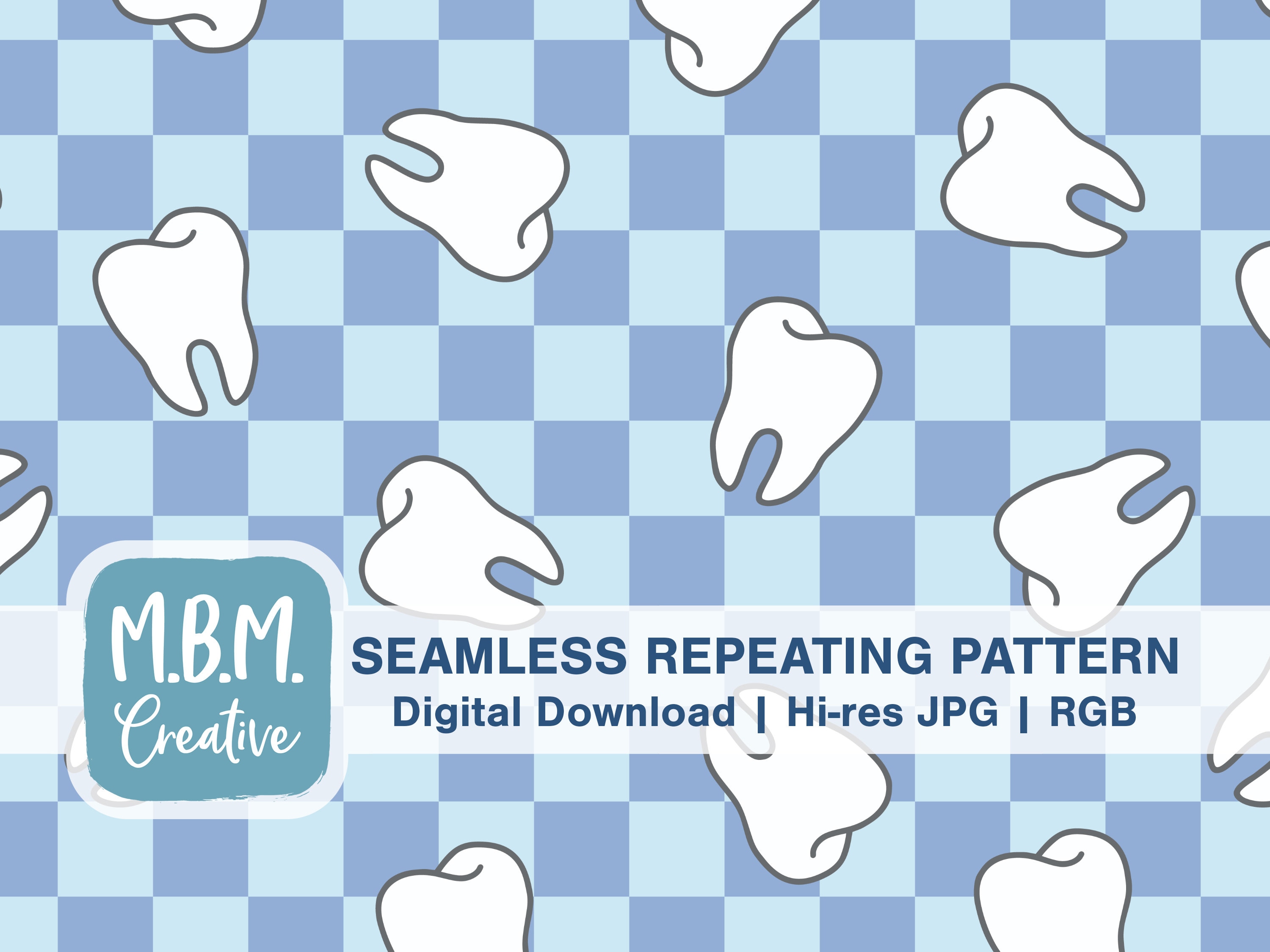 Teeth on Blue Checkerboard Seamless Repeat Pattern for Commercial Use ...