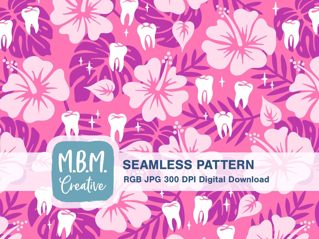 Tropical Tooth Pattern on Pink Seamless Repeat for Commercial Use ...