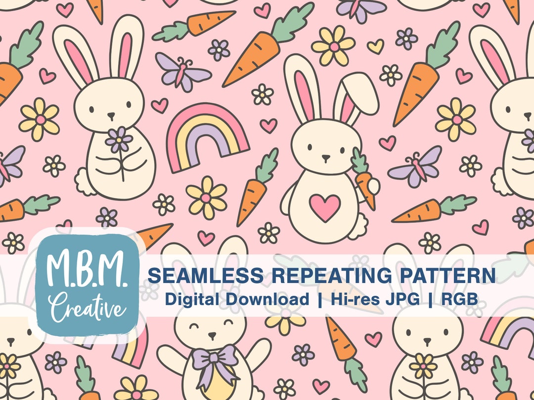 Cute Bunnies on Pink Seamless Repeat Pattern for Commercial Use, Bunny ...