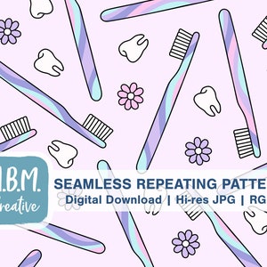 Groovy Toothbrushes in Purple, Aqua & Pink Seamless Repeat Pattern for Commercial Use, Dental Hygienist Dentist Digital Download
