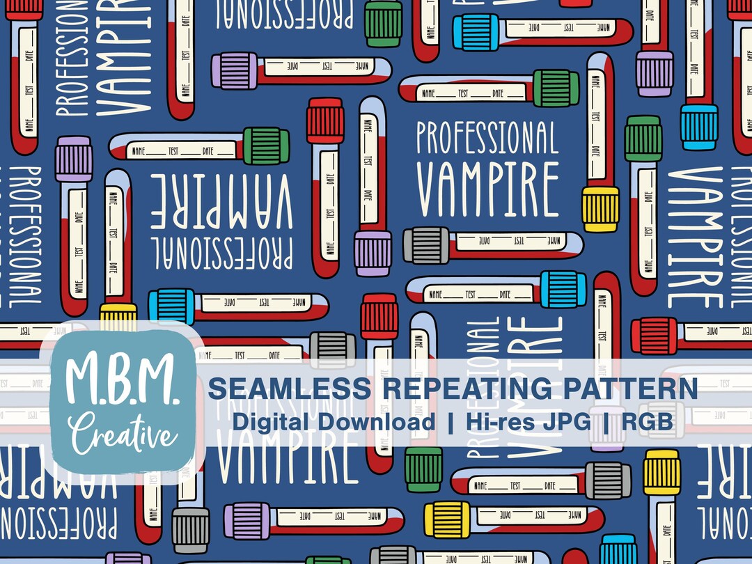 Professional Vampire on Blue Seamless Pattern Commercial Use, Blood