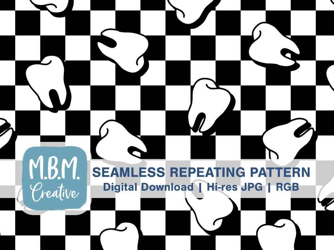 Teeth on Black & White Checkerboard Seamless Repeat Pattern for ...