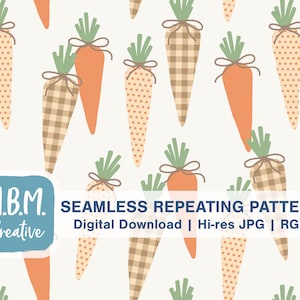 Bauernhaus Ostern Orange & Braun Karotten Nahtlose Wiederholmuster kommerzielle Nutzung, Land Karotte Plaid Dots Digital Download Datei
