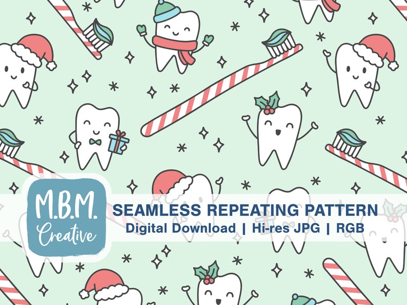 Christmas Teeth on Mint Green Seamless Repeat Pattern Commercial Use ...