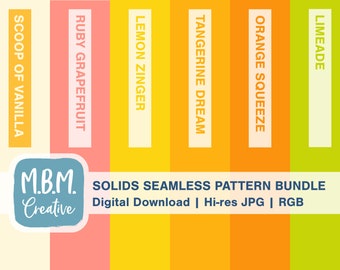 Citrus Pop Set of 6 Solid Color Seamless Repeat, Lemon Lime Orange Grapefruit Palette Digital Download, Fruity Summer Coordinating Seamless