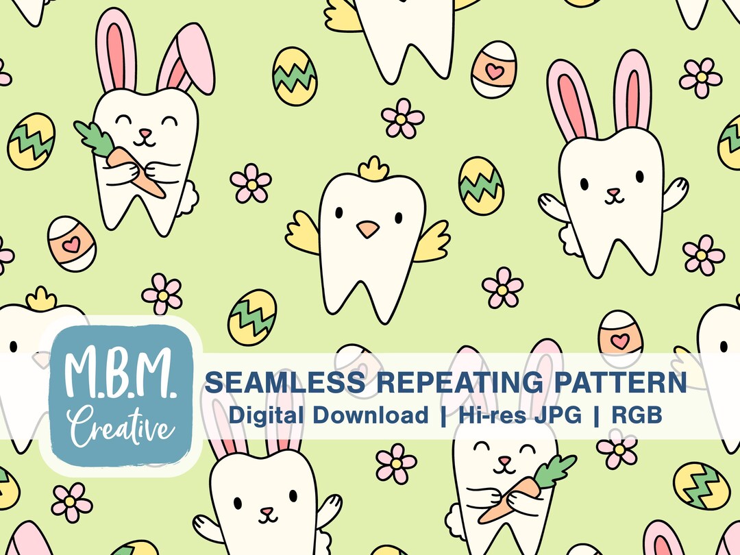 Easter Teeth on Green Seamless Repeat Pattern for Commercial Use ...
