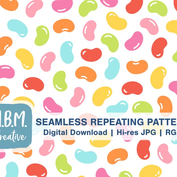 Jelly Bean Candy Repeat Pattern on White for Commercial Use, Colorful Easter Sweets Seamless File, Kids Jellybean Food Digital Download