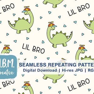 Dino Geschwister: Little Bro Propeller Mütze Dino Seamless Repeat Muster kommerzielle Nutzung, Süße Kinder Nahtlose Datei, Dinosaurier Digital Download