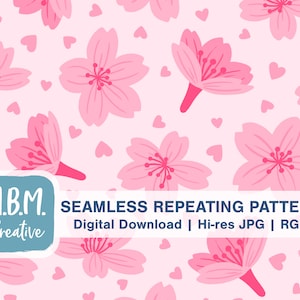 Kirschblüten & Herzen in Rosa Nahtlos wiederholendes Muster kommerzielle Nutzung, Süße Frühling Sakura Blumen Digital Download Datei
