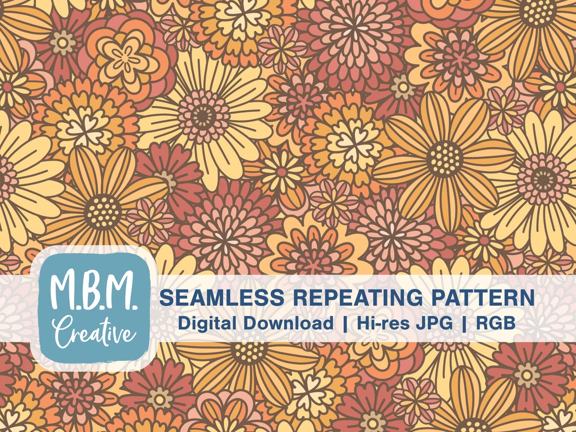 Outlined Flowers Seamless Repeat Pattern for Commercial Use, Retro Hand ...
