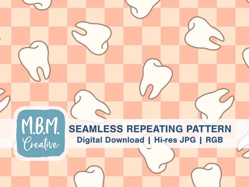Teeth on Peach Checkerboard Seamless Repeat Pattern for Commercial Use ...