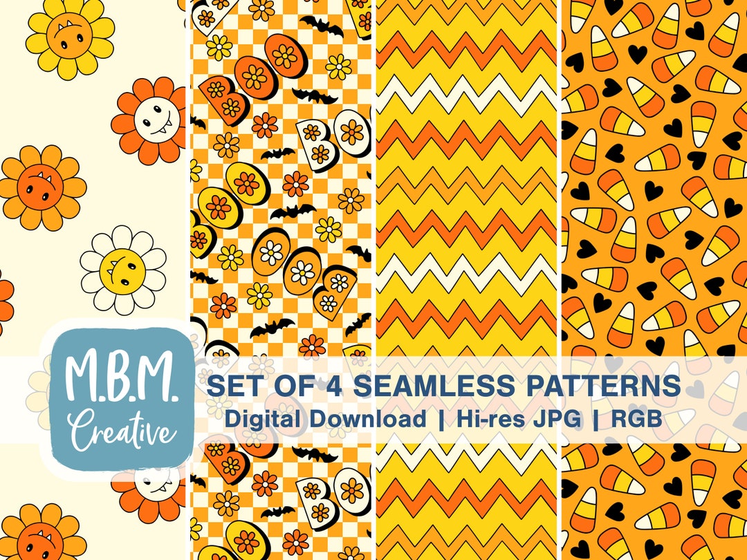 Cute Halloween Pattern Bundle: Orange Yellow Black Seamless Repeat ...