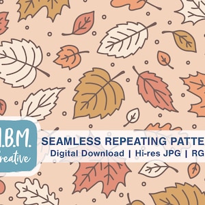 Doodle Leaves in Muted Neutral Color Seamless Repeat Pattern Commercial Use, Hand Drawn Fall Leaf Seamless File, Seasonal Digital Download