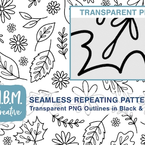 Autumn Leaves & Daisies Transparent Background PNG Seamless Repeat Pattern Commercial Use, Fall Leaf Flower Digital Download Pattern