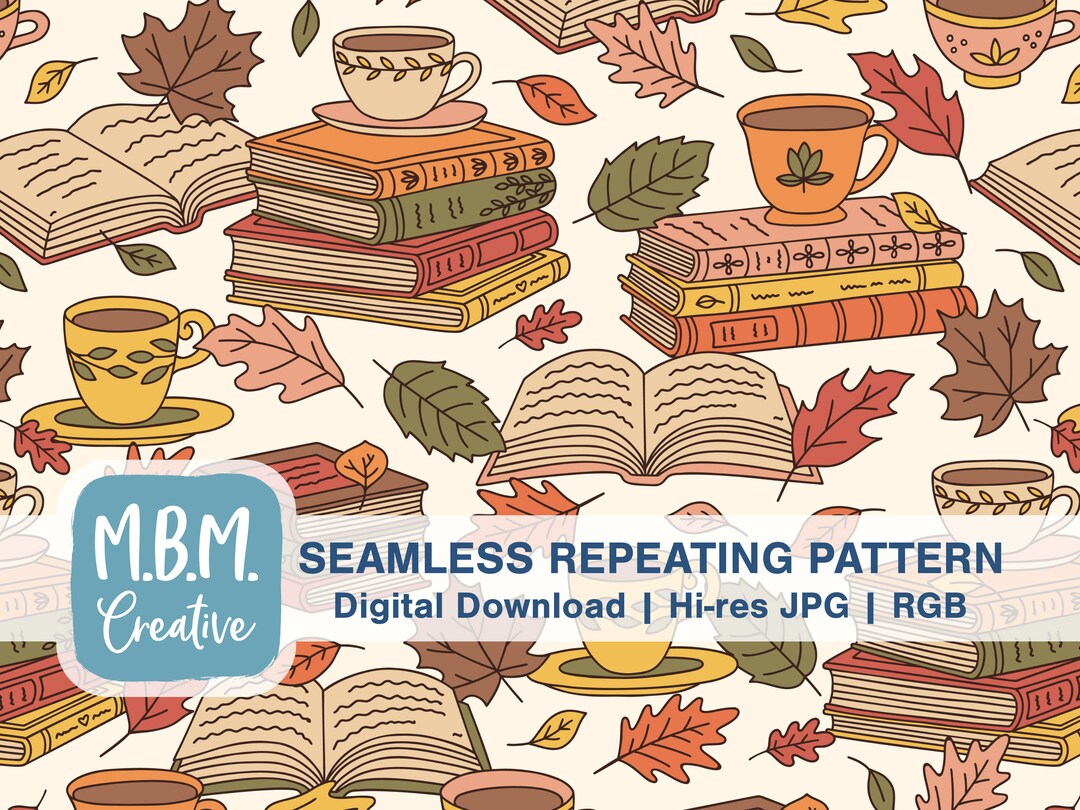 Autumn Reading on Beige Seamless Repeat Pattern Commercial Use, Fall ...