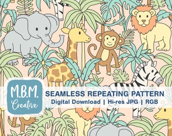 Bébé animaux du zoo sur pêche motif répété sans couture usage commercial, fichier sans couture enfants mignons, éléphant girafe lion singe zèbre téléchargement