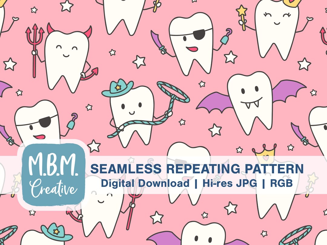 Teeth in Halloween Costumes Seamless Repeat Pattern on Pink, Spooky ...
