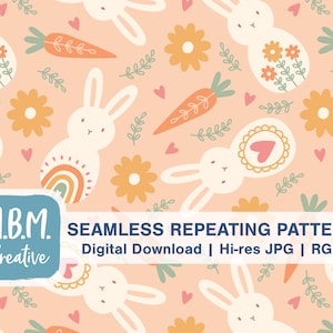 Boho Bunnies auf Pfirsich Nahtlos Wiederholen Muster für kommerzielle Nutzung, Ostern Karotte Blume Nahtlose Datei, Frühling Digitaler Download