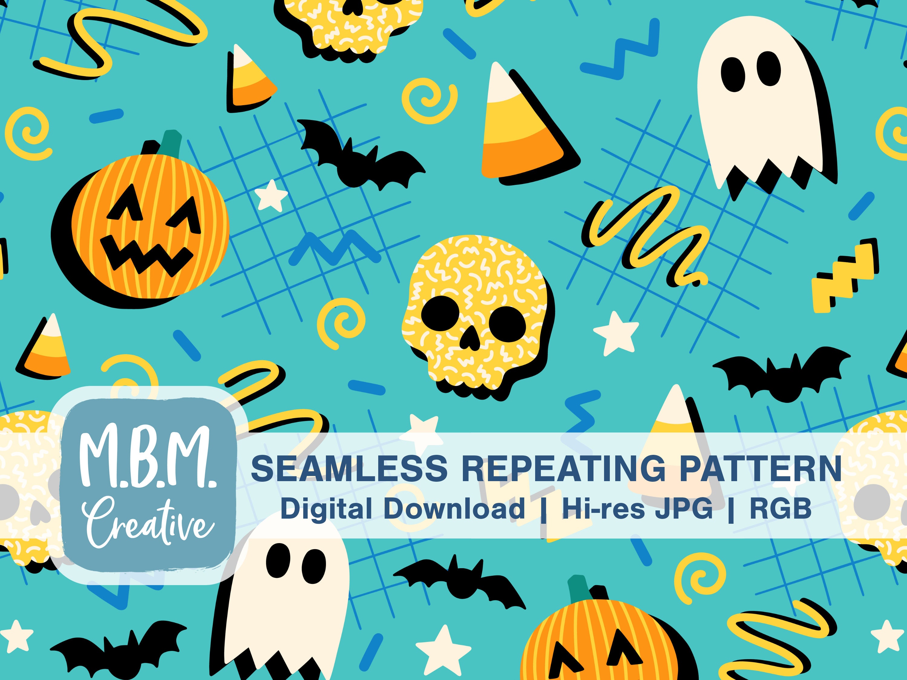 Watercolor hand drawn Halloween seamless pattern, Scary Party