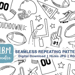 Football Line Art Seamless Repeat Pattern for Commercial Use, Black & White Sports Seamless File, American Football Doodle Digital Download