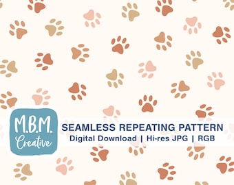 Earth Tone Paw Prints Seamless Repeat Pattern for Commercial Use, Pet Seamless File, Dog Print Digital Download