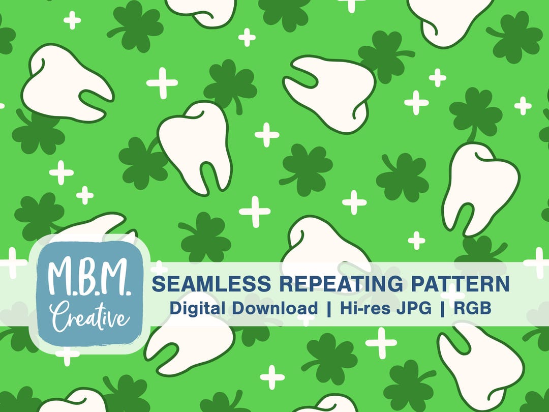 St Patrick's Day Teeth on Medium Green Seamless Repeat Pattern for ...