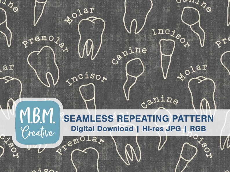 Tooth Types on Distressed Grey Seamless Repeat Pattern for Commercial ...