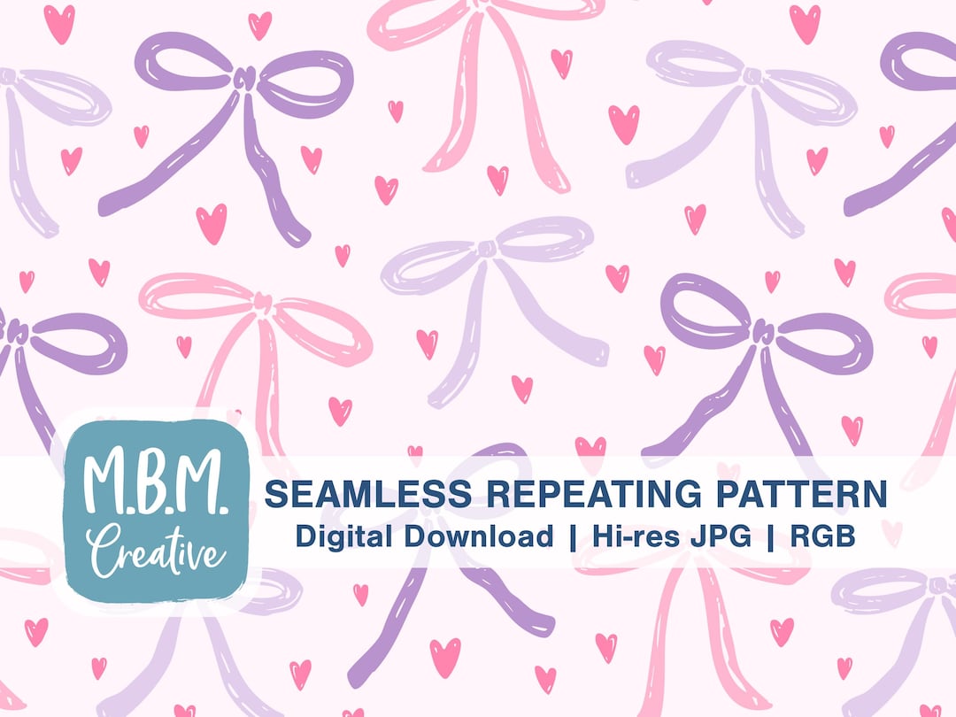 Bows & Hearts in Pink and Purple Seamless Repeat Pattern Commercial Use ...