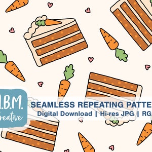 Karottenkuchen auf Blasscreme Nahtlose Wiederholungsmuster für kommerzielle Nutzung, Oster Dessert nahtlose Datei, Süßer Backwaren digitaler Download
