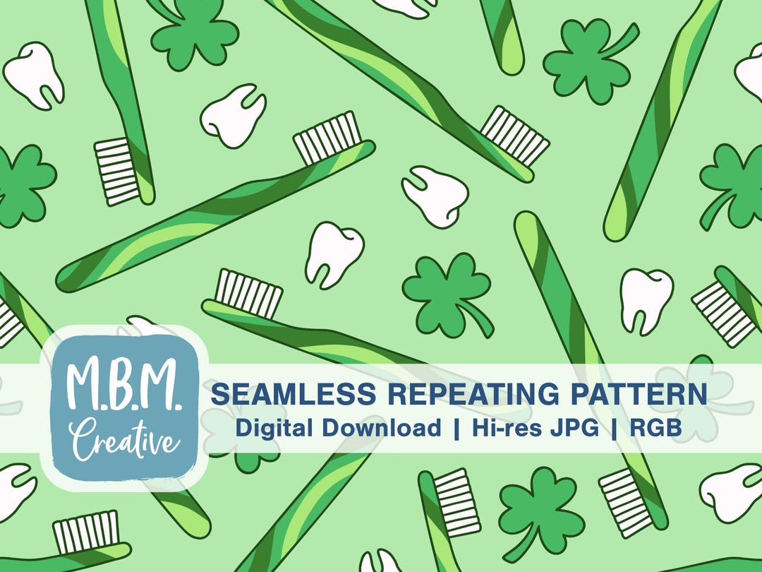 Groovy St Paddy's Toothbrushes on Green Seamless Repeat Pattern for ...
