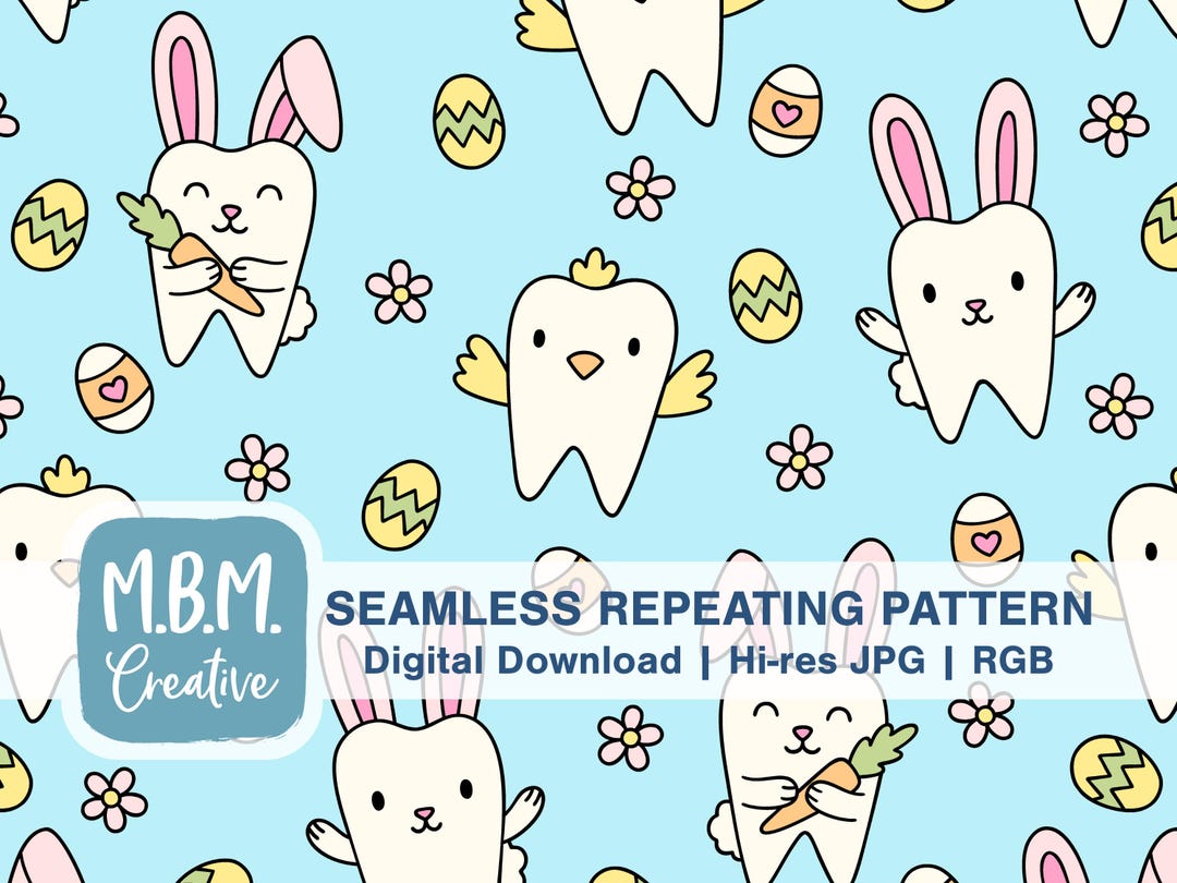 Easter Teeth on Blue Seamless Repeat Pattern for Commercial Use, Dental ...