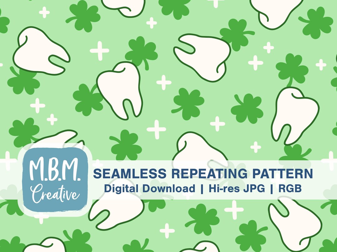 St Patrick's Day Teeth on Light Green Seamless Repeat Pattern for ...