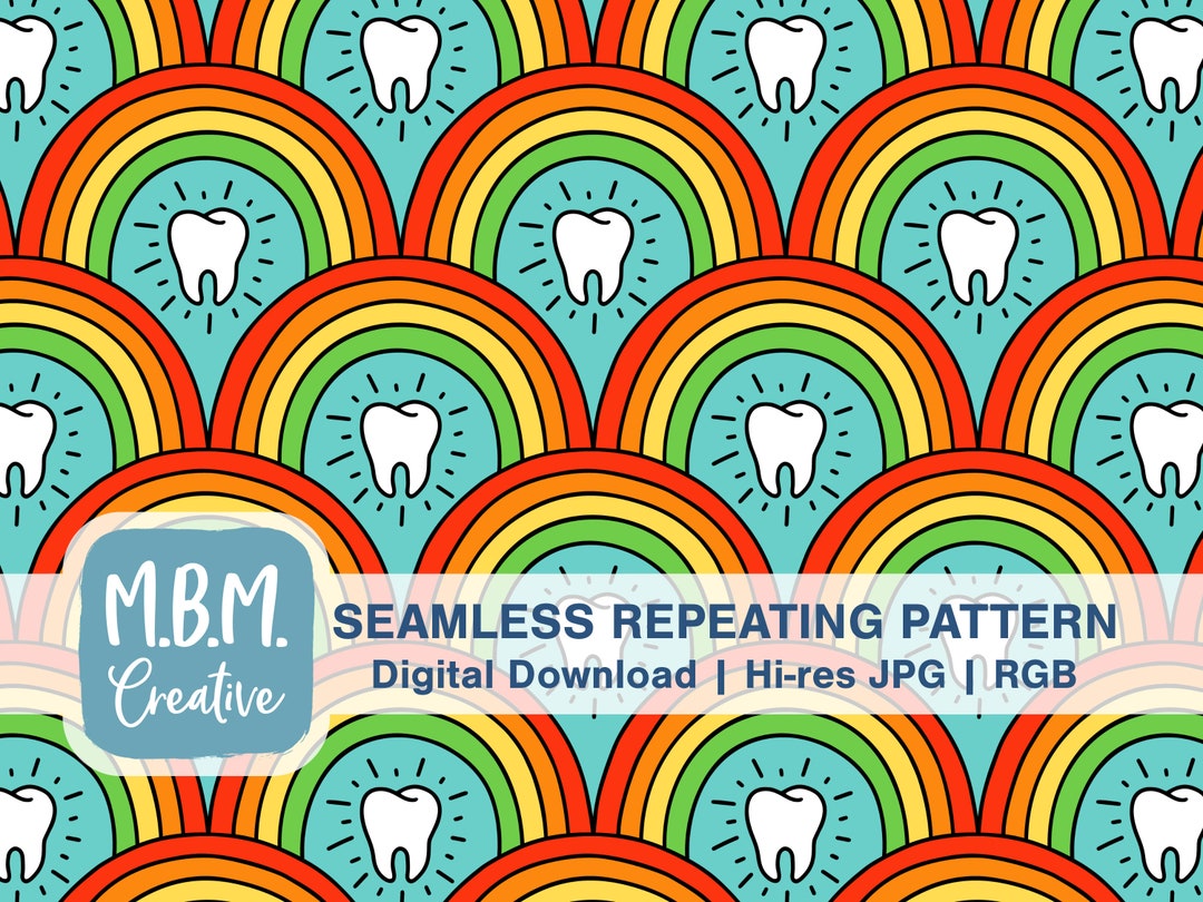 Teeth & Bright Rainbows Seamless Repeat Pattern for Commercial Use ...