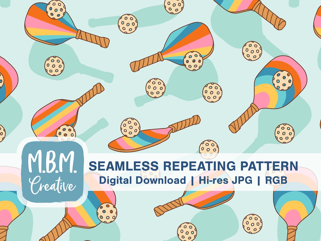 Retro Pickleball on Teal Seamless Repeat Pattern for Commercial Use ...