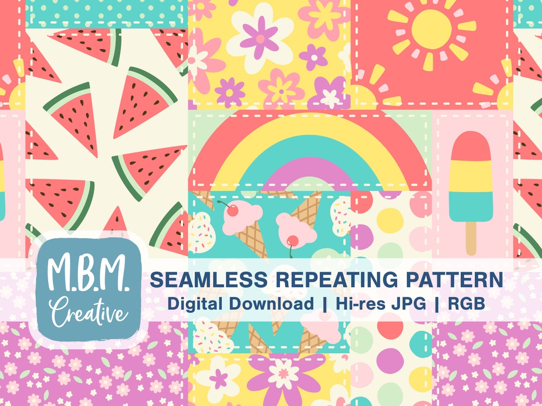 Patchwork Summer Seamless Repeat Pattern Commercial Use, Beach Season ...