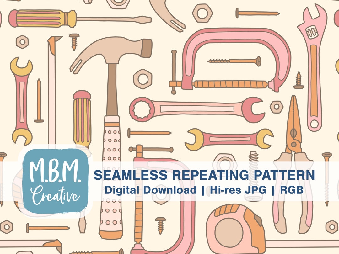Hand Tools in Pink & Brown Seamless Repeat Pattern for Commercial Use ...