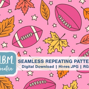 Football & Leaves on Light Pink Seamless Repeat Pattern Commercial Use, Fall Autumn Sports Seamless File, American Football Digital Download