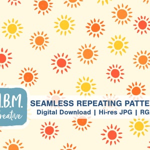 Little Suns on Cream Seamless Repeat Pattern for Commercial Use, Summer Sunshine Seamless File, Simple Pattern Digital Download