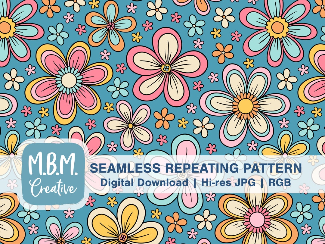 High Resolution Whimsy Patterns Floral Whimsy on Aqua Seamless Repeat Pattern Commercial Use, Cute ...