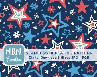 4. Juli Sterne auf Blau Nahtloses Repeat Muster für kommerzielle Nutzung, Rot Weiß Blau Digitaler Download, Patriotic Seamless Datei