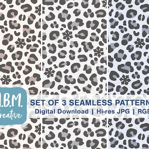 Snow Leopard Print with Hidden Snowflakes Seamless Repeat Pattern 3 Color Set Commercial Use, Winter Animal Print Digital Seamless File