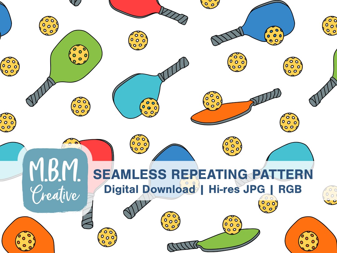 Pickleball on White Seamless Repeat Pattern for Commercial Use, Paddle ...