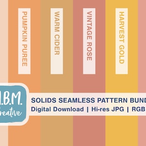 May include: A digital download bundle of 6 seamless patterns in warm autumnal colors. The colors are Cozy Peach, Pumpkin Puree, Warm Cider, Vintage Rose, Harvest Gold, and Pink Wool. The patterns are perfect for creating digital or physical projects.