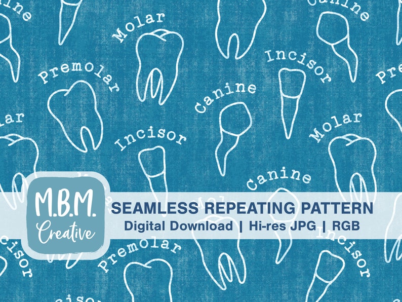 Tooth Types on Distressed Blue Seamless Repeat Pattern for Commercial ...