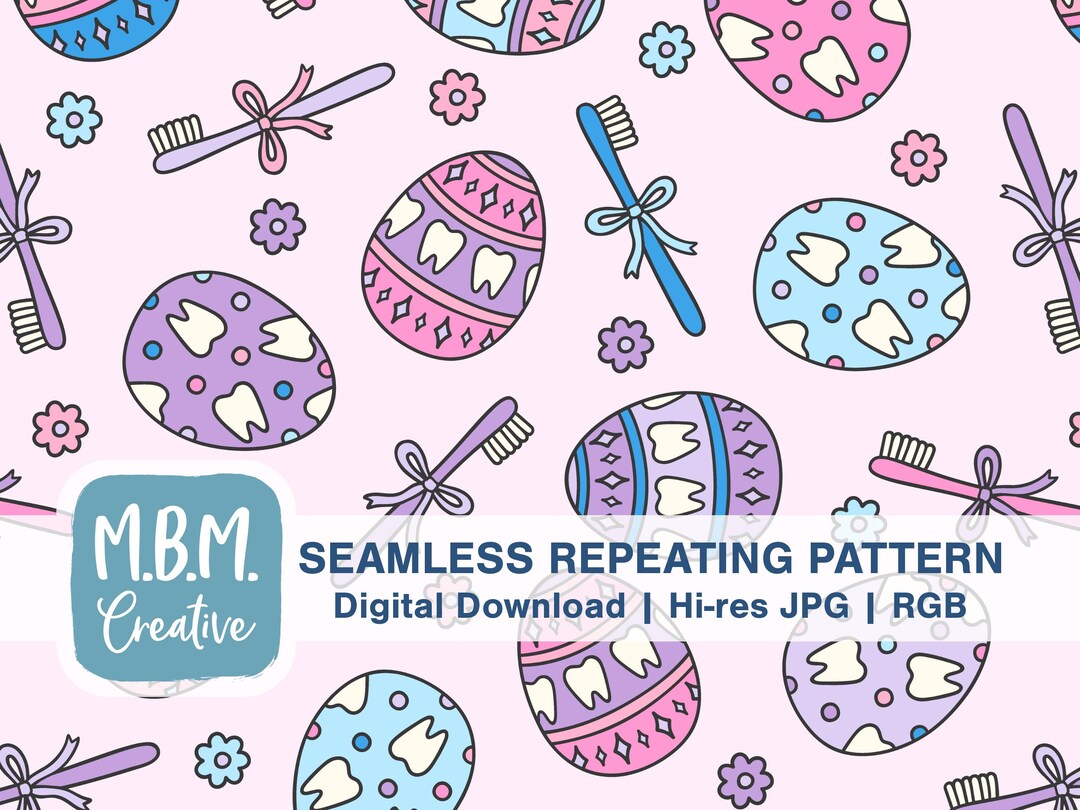 Dental Easter Eggs on Pink Seamless Repeat Pattern for Commercial Use ...