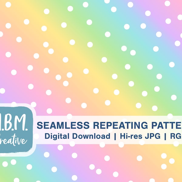 Diagonal Pastel Rainbow Gradient with White Confetti Seamless Repeat Pattern Commercial Use, Digital Download, Seamless File
