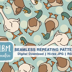 Duck...Duck...Duck...Goose! on Muted Teal Seamless Repeat Pattern Commercial Use, Duck Geese Kids Seamless File, Cute Birds Digital Download