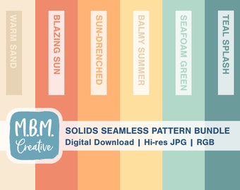 Beachy Vibes Set of 6 Solid Color Seamless Repeat Pattern, Teal Yellow Orange Palette Digital Download, Summer Coordinating Colors Seamless