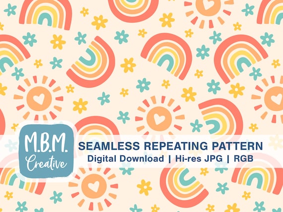 Rainbows and Sunshine in Retro Colors Seamless Repeat Pattern - Etsy